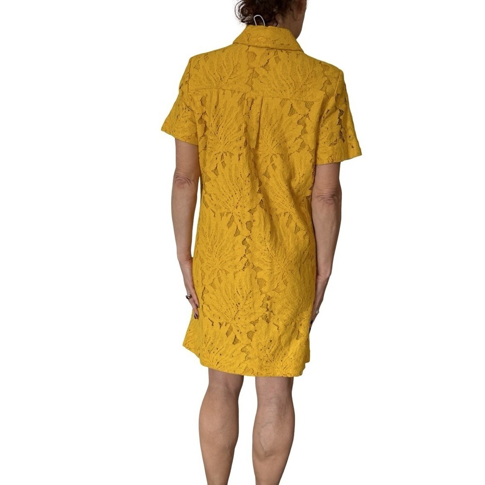 Ted Baker Rille Lace Shirt Dress Short Sleeve Button Down Yellow Mini Women's M - Picture 11 of 16